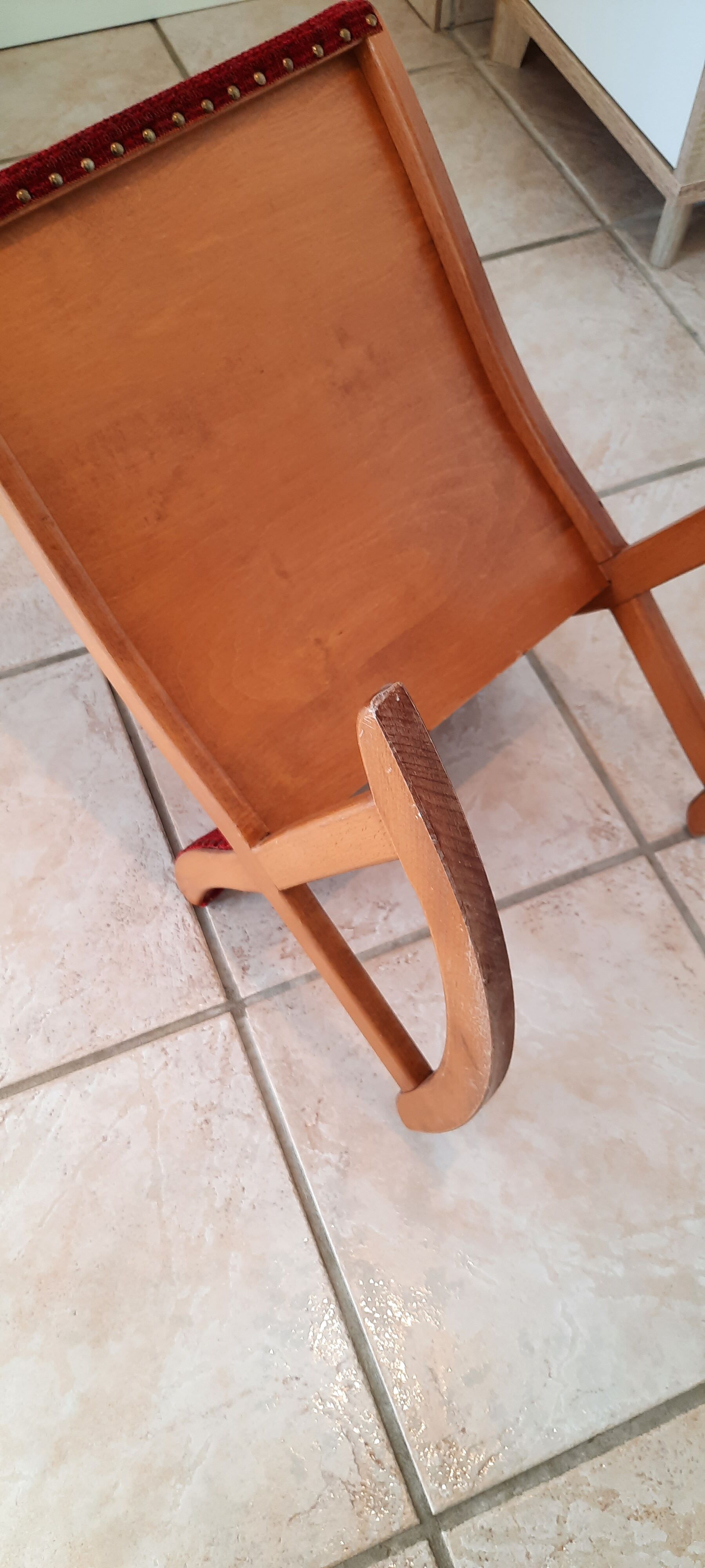 Vintage wood and velvet footrest