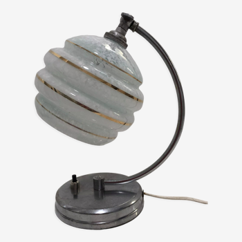 Art Deco adjustable desk or bedside lamp in chromed metal and Clichy globe