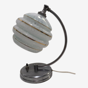 Lampe de bureau ou de chevet orientable art déco en métal chromé et globe Clichy