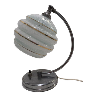 Art Deco adjustable desk or bedside lamp in chromed metal and Clichy globe