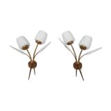 Lot of 2 brass wall lamps and chiseled glass