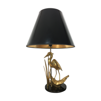 Heron lamp, golden brass animal style