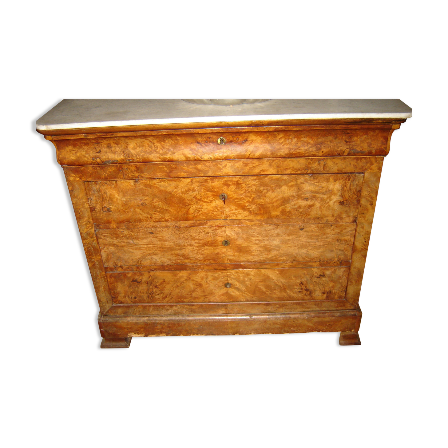 Louis Philippe period chest of drawers in walnut bramble on oak frame