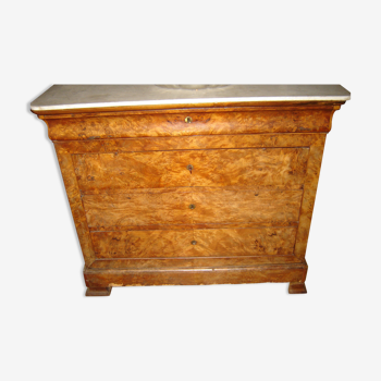 Louis Philippe period chest of drawers in walnut bramble on oak frame