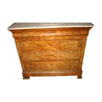 Commode d'époque Louis Philippe en ronce de noyer sur ossature chêne