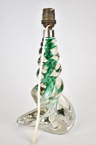 Vintage French Crystal Table Light | Mid Century Emerald Green Accent Light Bedside | Lead Twisted Glass | Val St Lambert Seguso Murano 1950