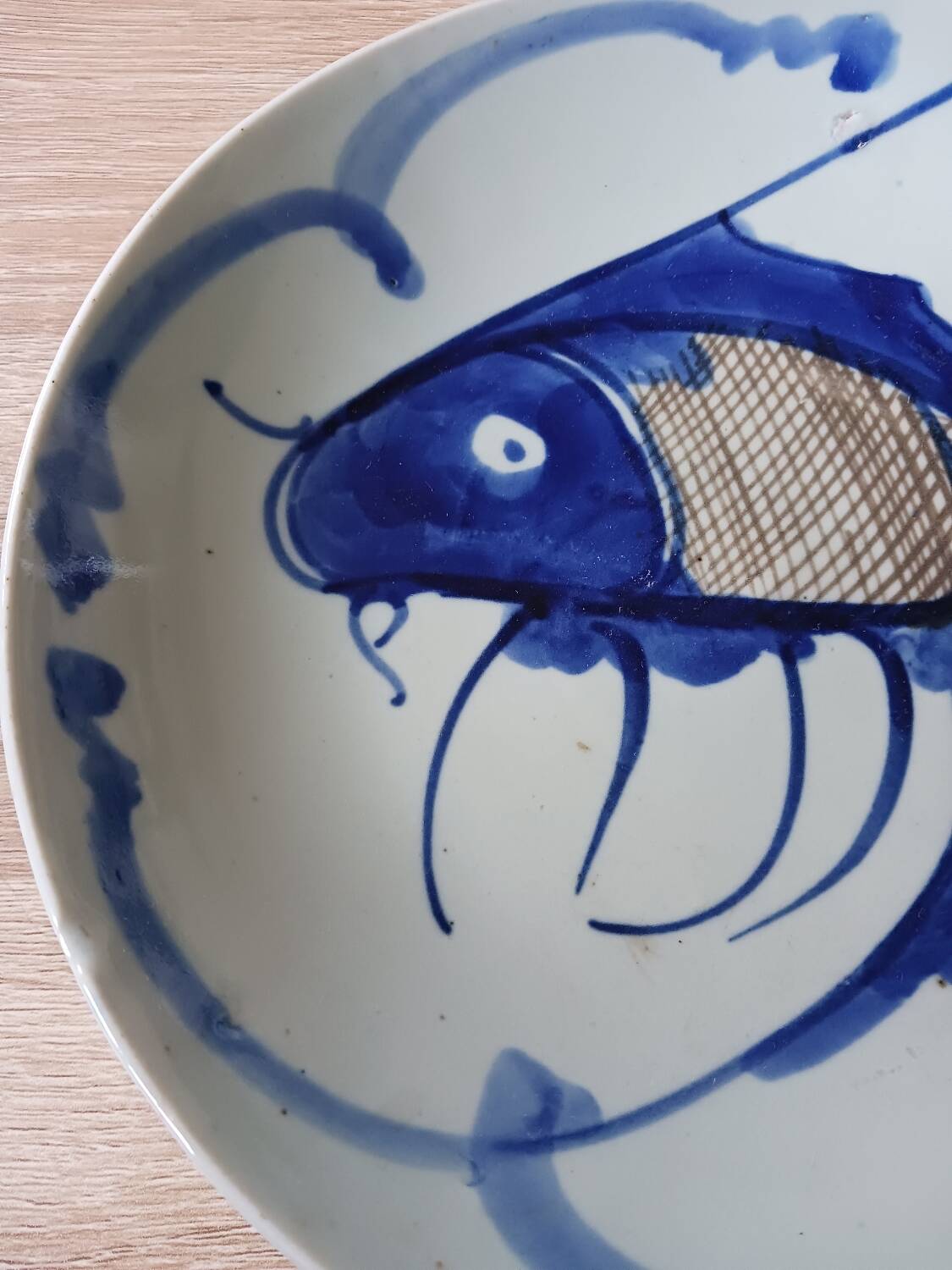 Old Porcelain Plate With Chinese Koi Fish Signed