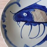 Ancienne Assiette Porcelaine A Poisson Koi Chinoise Signé