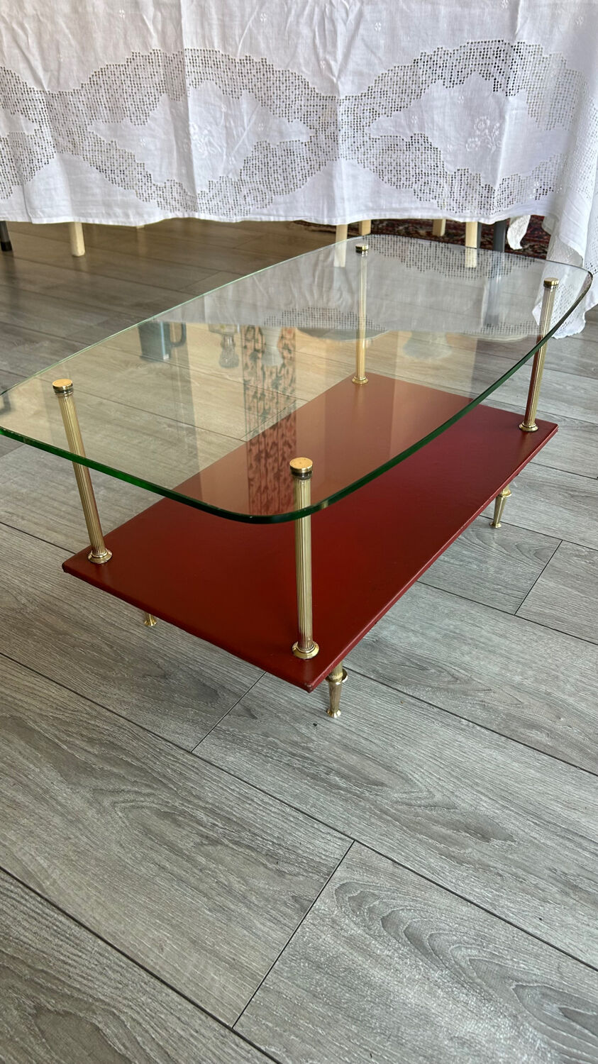 Vintage glass and brass coffee table