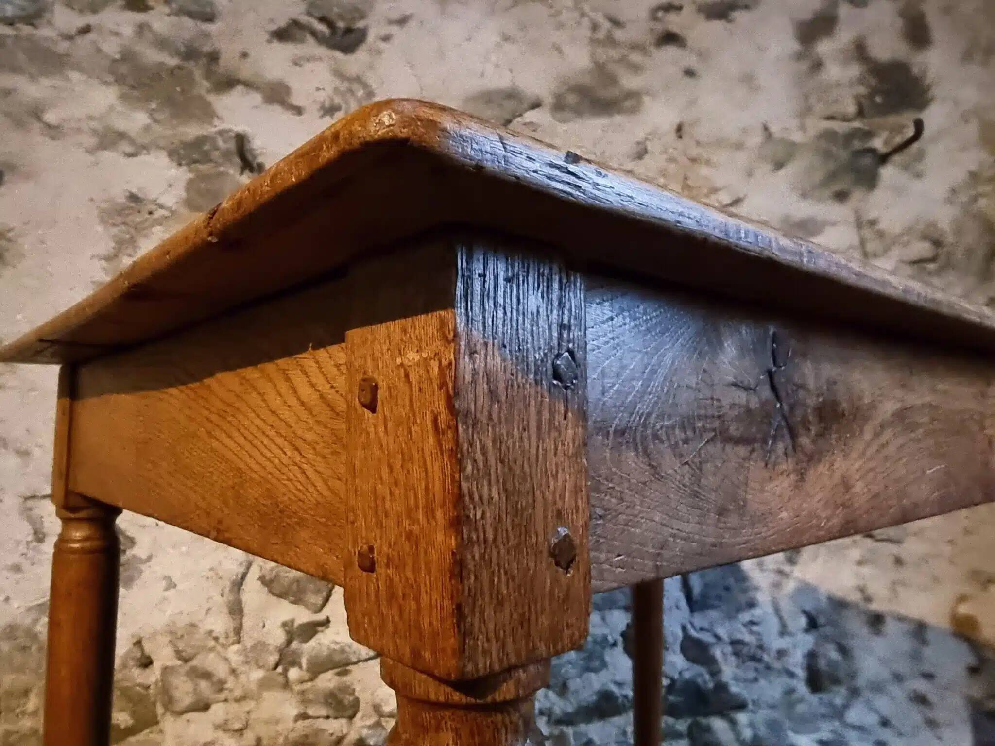 Antique French oak table, writing table from the early 19th century.