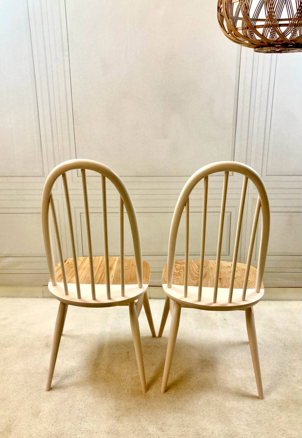 Renovated vintage Ercol Quaker chairs – cream white shade