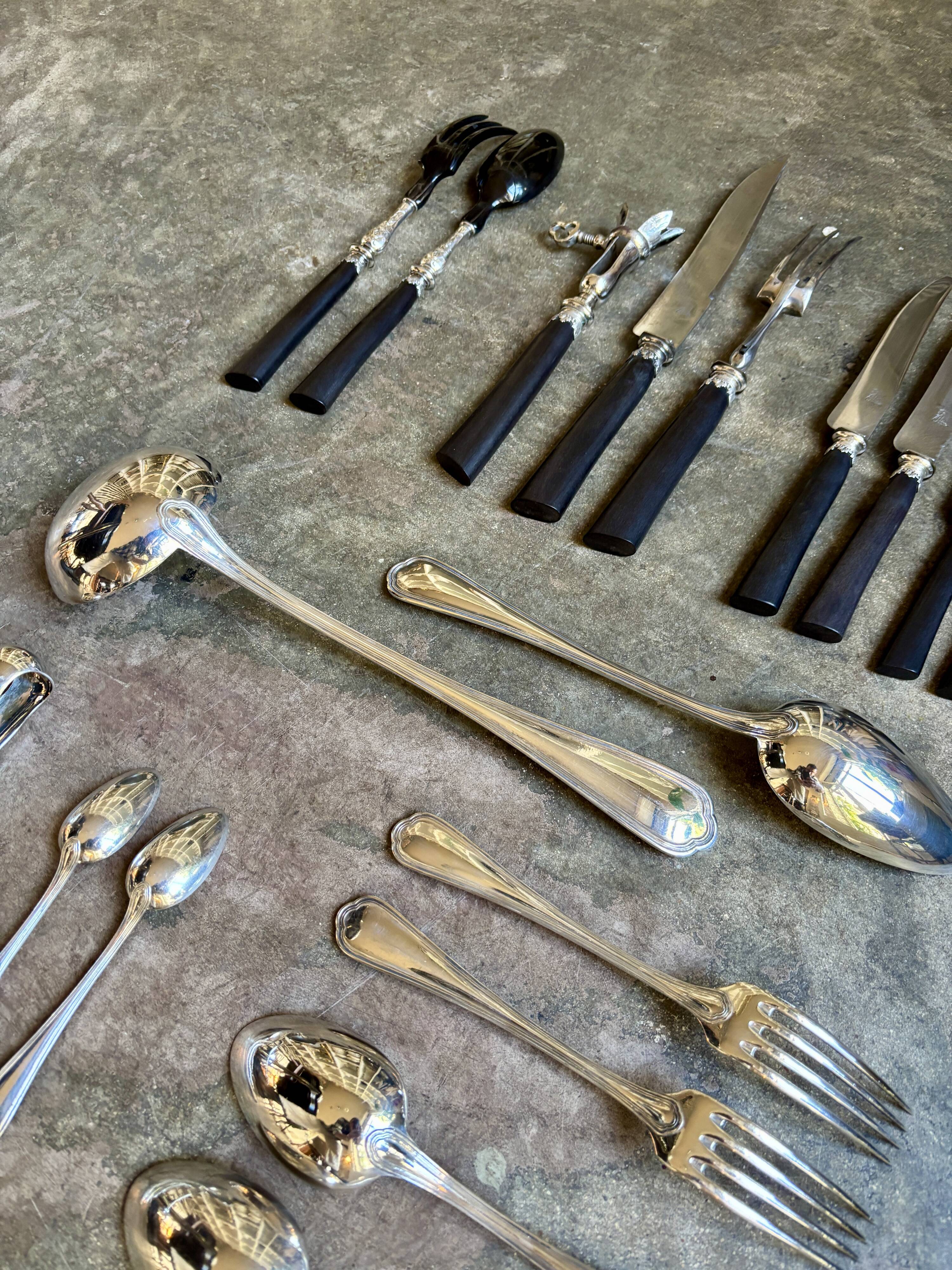 68-piece silver-plated and black ebony cutlery set with 4 velvet cases