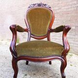 Mahogany Napoleon III Armchair with Carved Grapes  Decoration on Top, 1870s