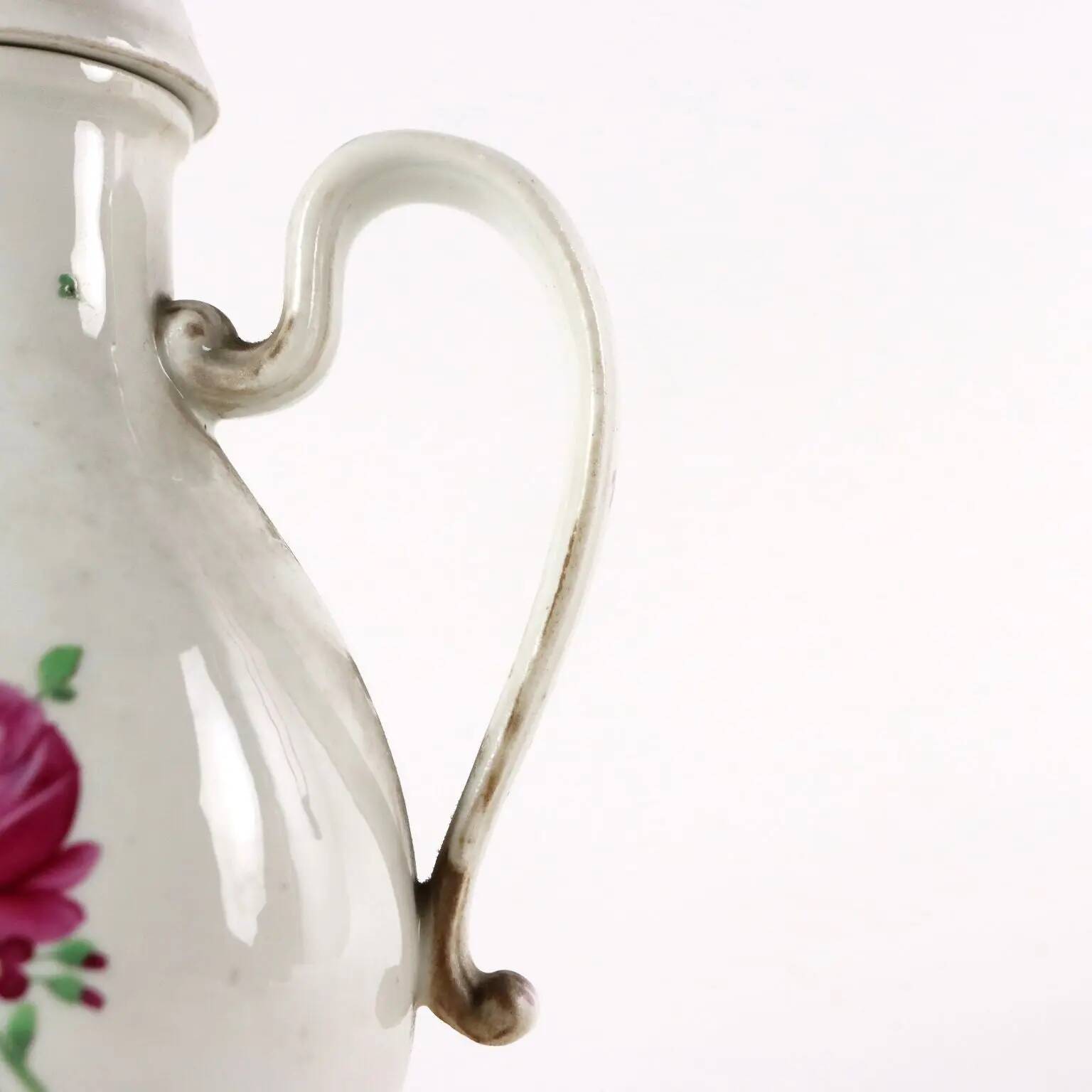 Antique white porcelain coffee pot from Vienna, painted, 18th century.