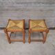 Paire de Tabourets Vintage Rustiques  Hêtre et Paille 1970 1980
