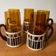 Set of 5 glass and rattan mugs