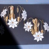 Lot de 2 appliques murales Murano Fleurs Blanches, 1970s