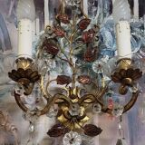 Murano: pair of wall sconces with two light arms, in bronze and gilded brass.