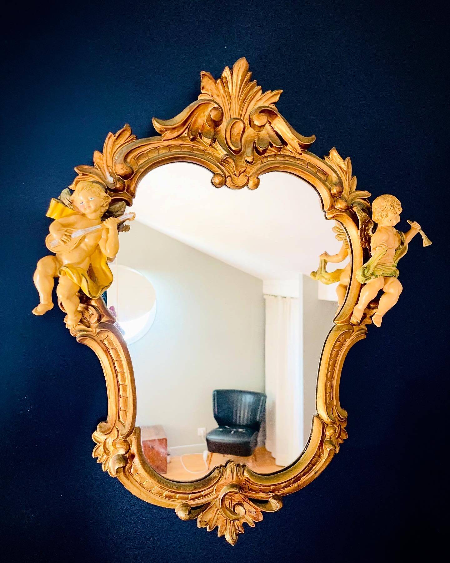 Miroir ancien anges musiciens style Victorien Baroque