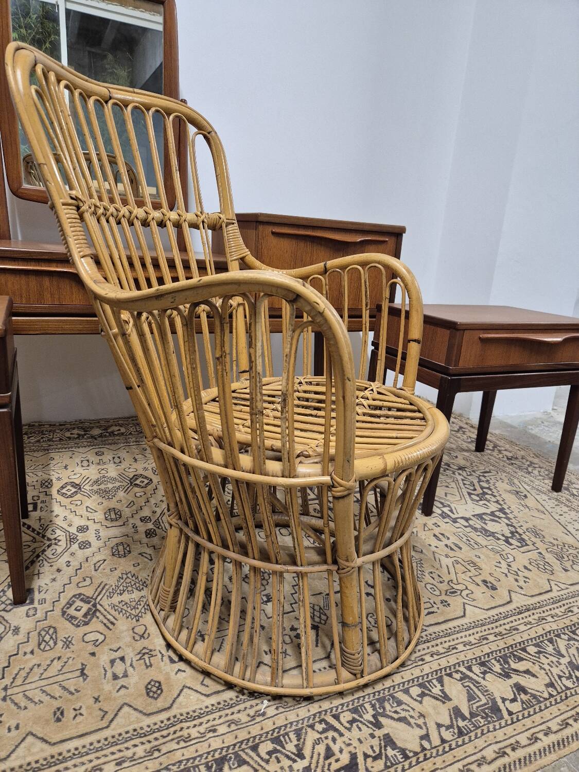 Fauteuil en Rotin Bambou vintage 1950s design -H85cm