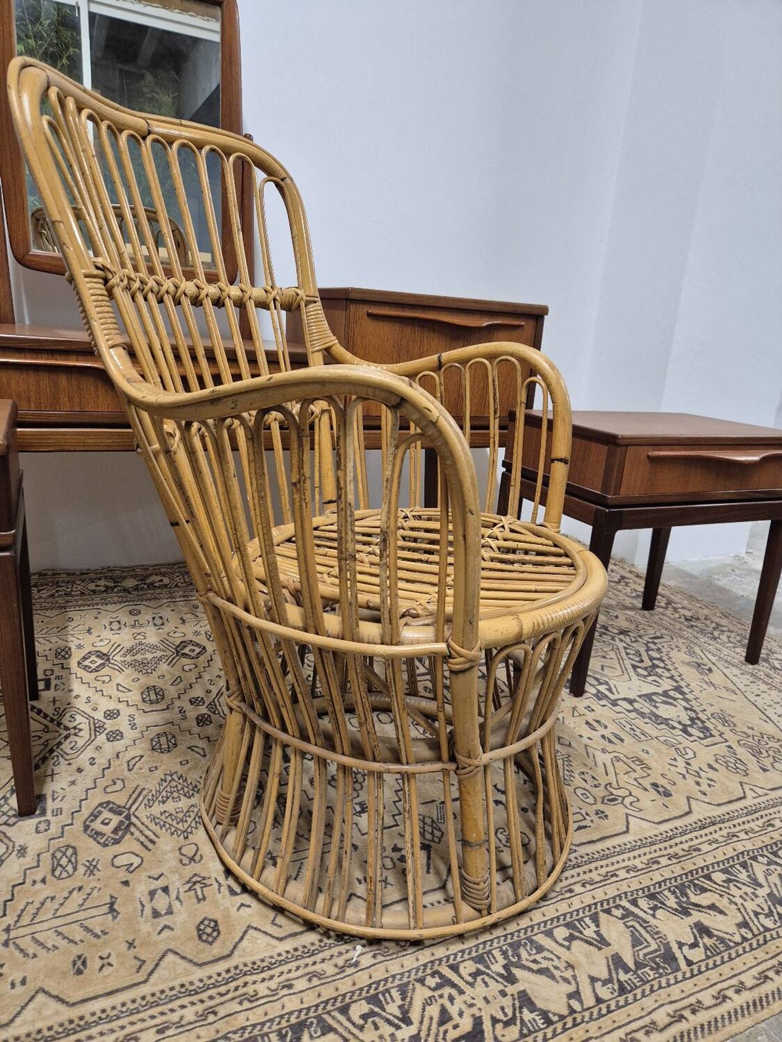 Fauteuil en Rotin Bambou vintage 1950s design -H85cm