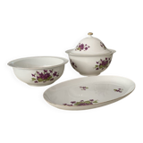 Henneberg service 1777 in white and purple porcelain with a gold rim — set of 3 (1960s)