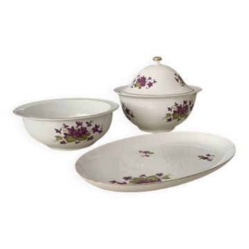 Service Henneberg 1777 en porcelaine blanche et violette à liseré doré — set de 3 (1960s)