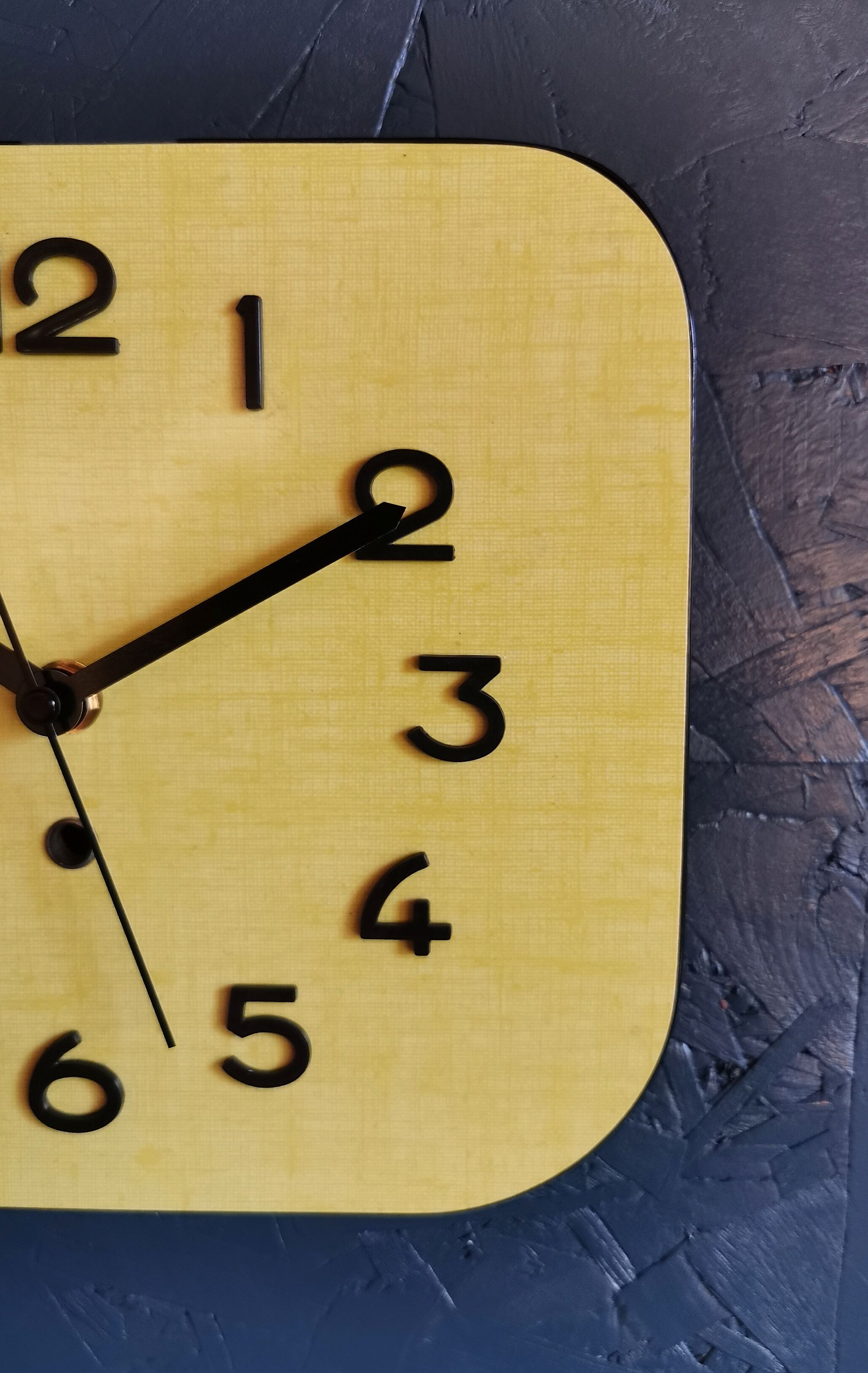 Vintage clock formica rectangular silent wall clock "Sun yellow"