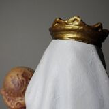 Statuette stuc ND du Mont Carmel, ateliers Olot, yeux en verre, 1920-1930