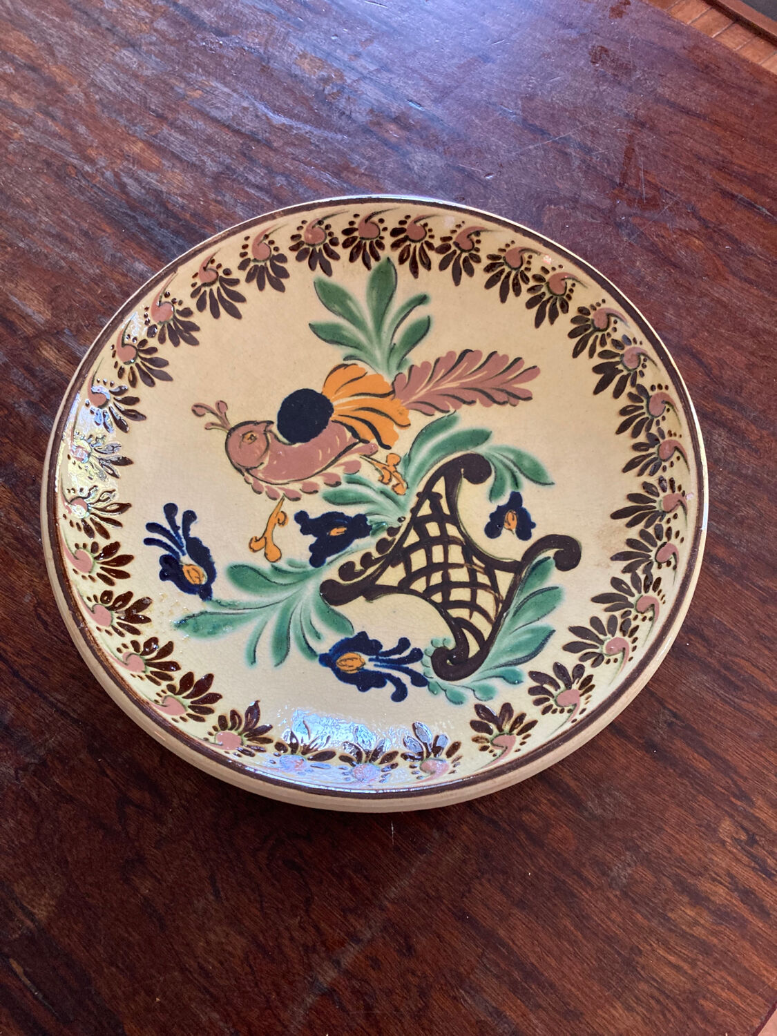 Alsatian artisanal ceramic dish diam 30 cm Soufflenheim H Siegfried