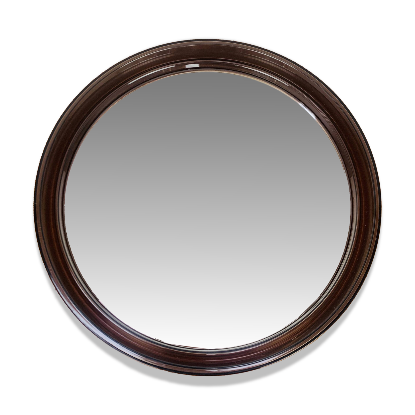 Round mirror with amber rim from the 70s, vintage