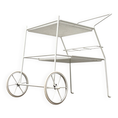 Desserte de bar en métal perforé minimaliste moderne du milieu du siècle, années 1960