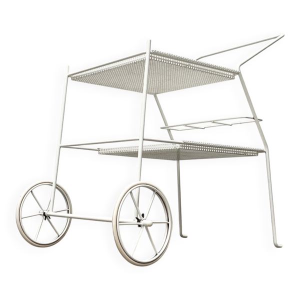 Desserte de bar en métal perforé minimaliste moderne du milieu du siècle, années 1960