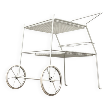 Desserte de bar en métal perforé minimaliste moderne du milieu du siècle, années 1960