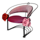 Postmodern Sculptural Armchair in Black Metal and Pink Red Silk Padding, 1980