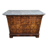 19th-century commode in walnut burl with a marble top.