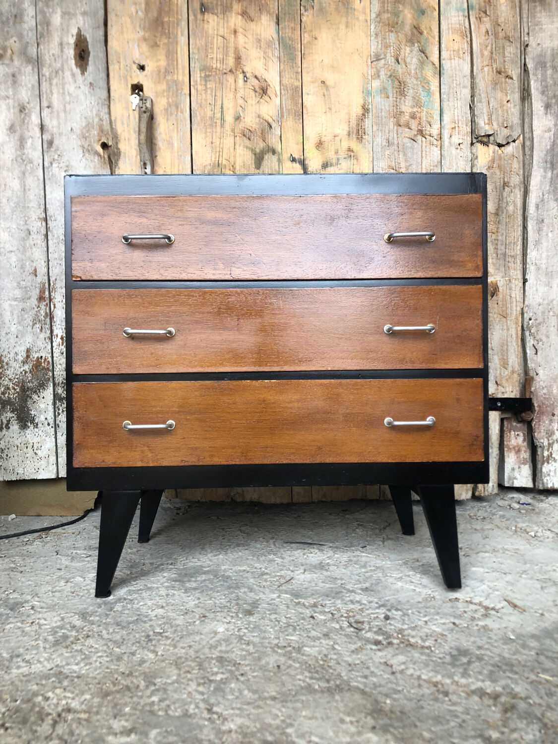 Black wood chest of drawers + 3 vintage black drawers #a143