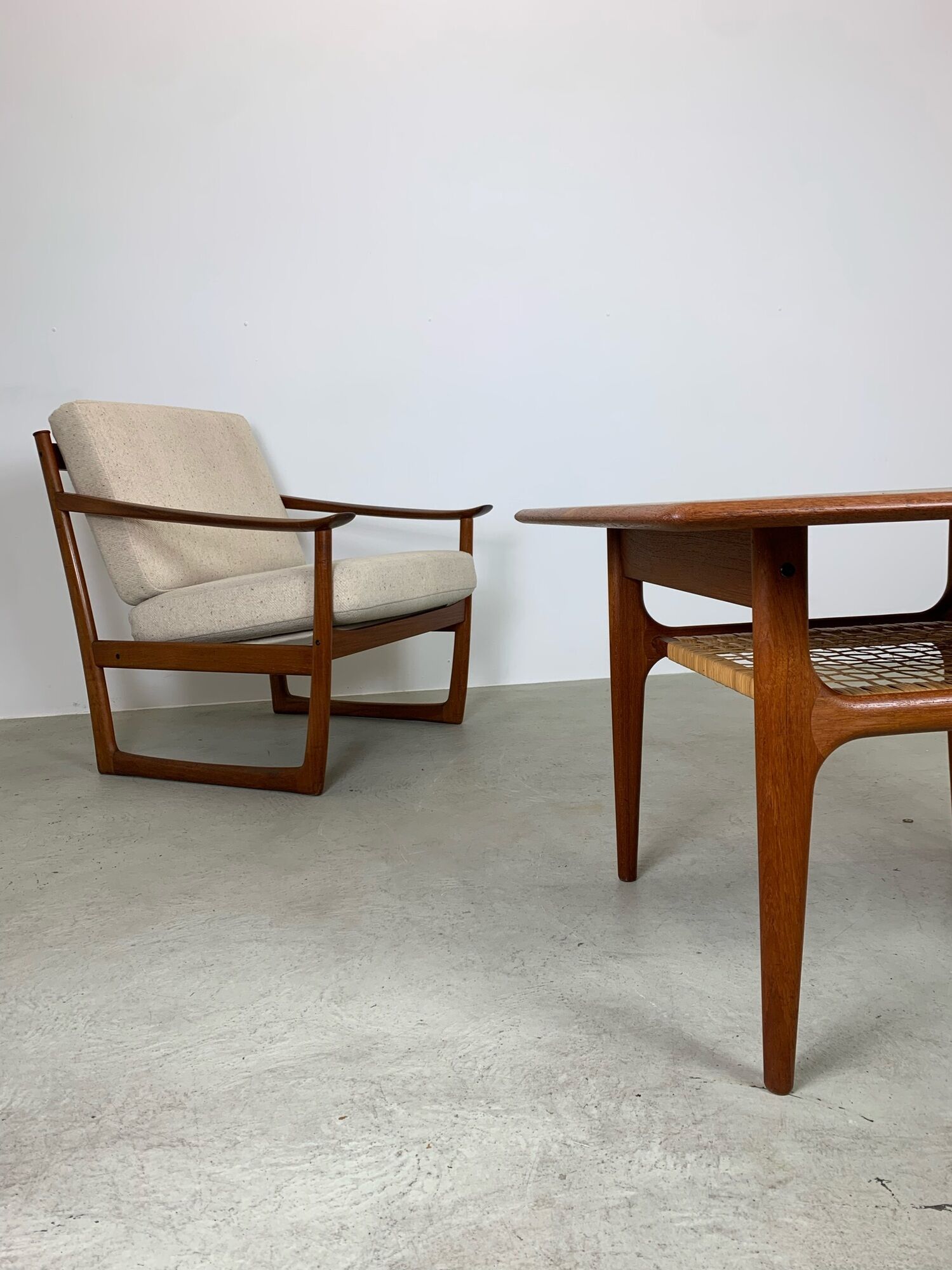MidCentury Teak Coffee Table with Seagrass by Trioh Denmark, 1960s