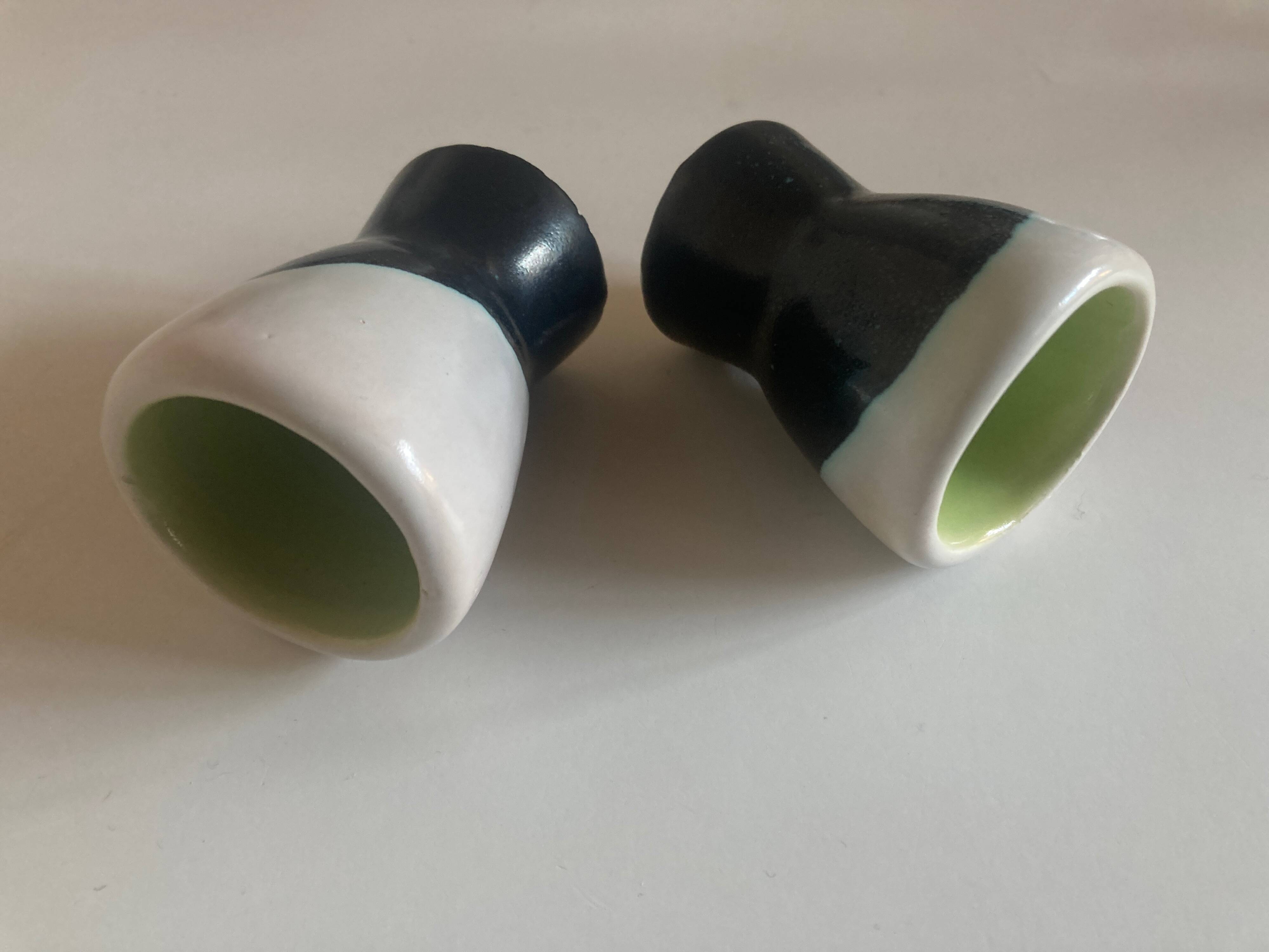 pair of green lined Vallauris 196O egg cups