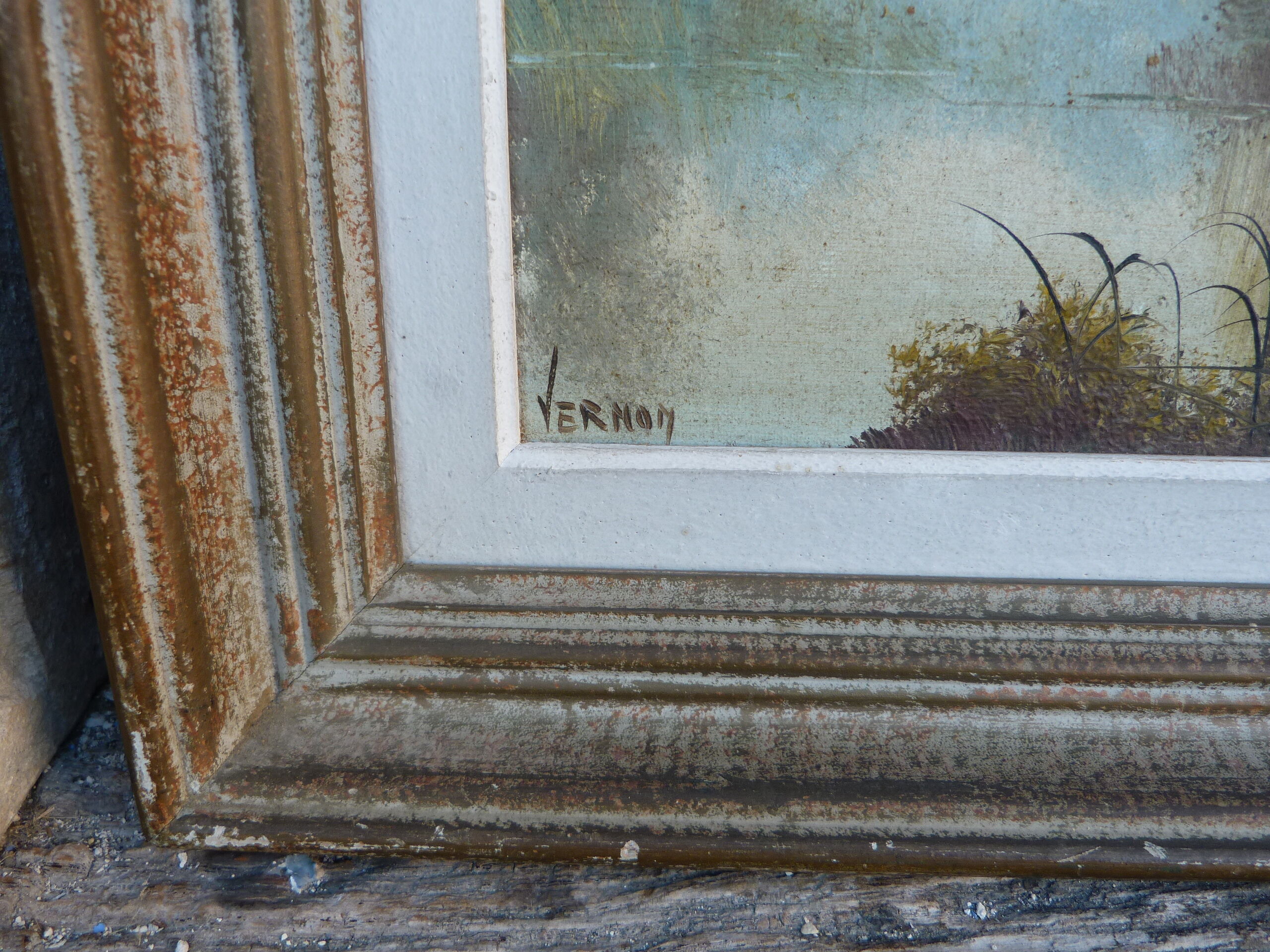 Old landscape painting signed vernon framed