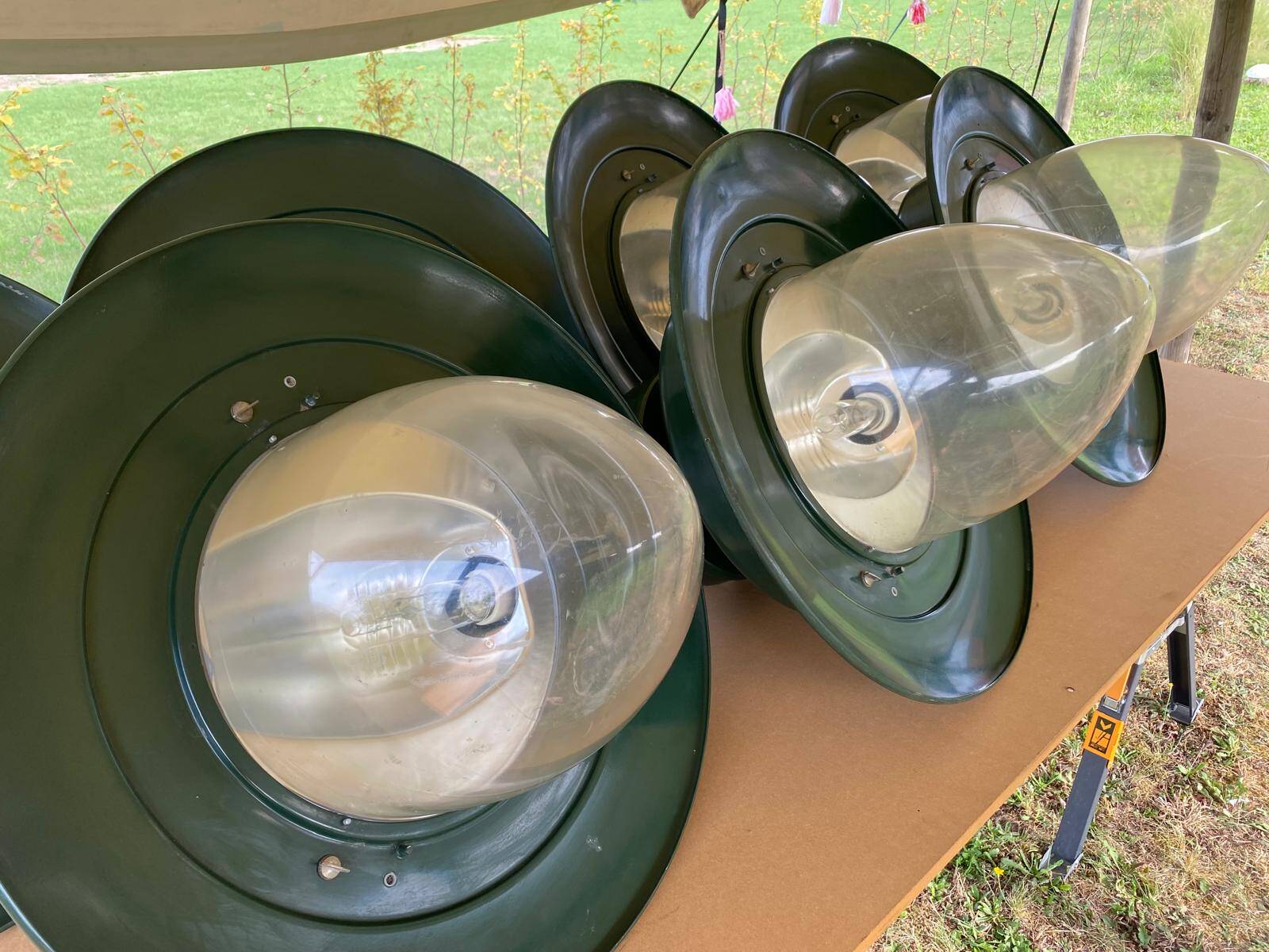 Set of 7 authentic schreder albany maxi light fixtures.
