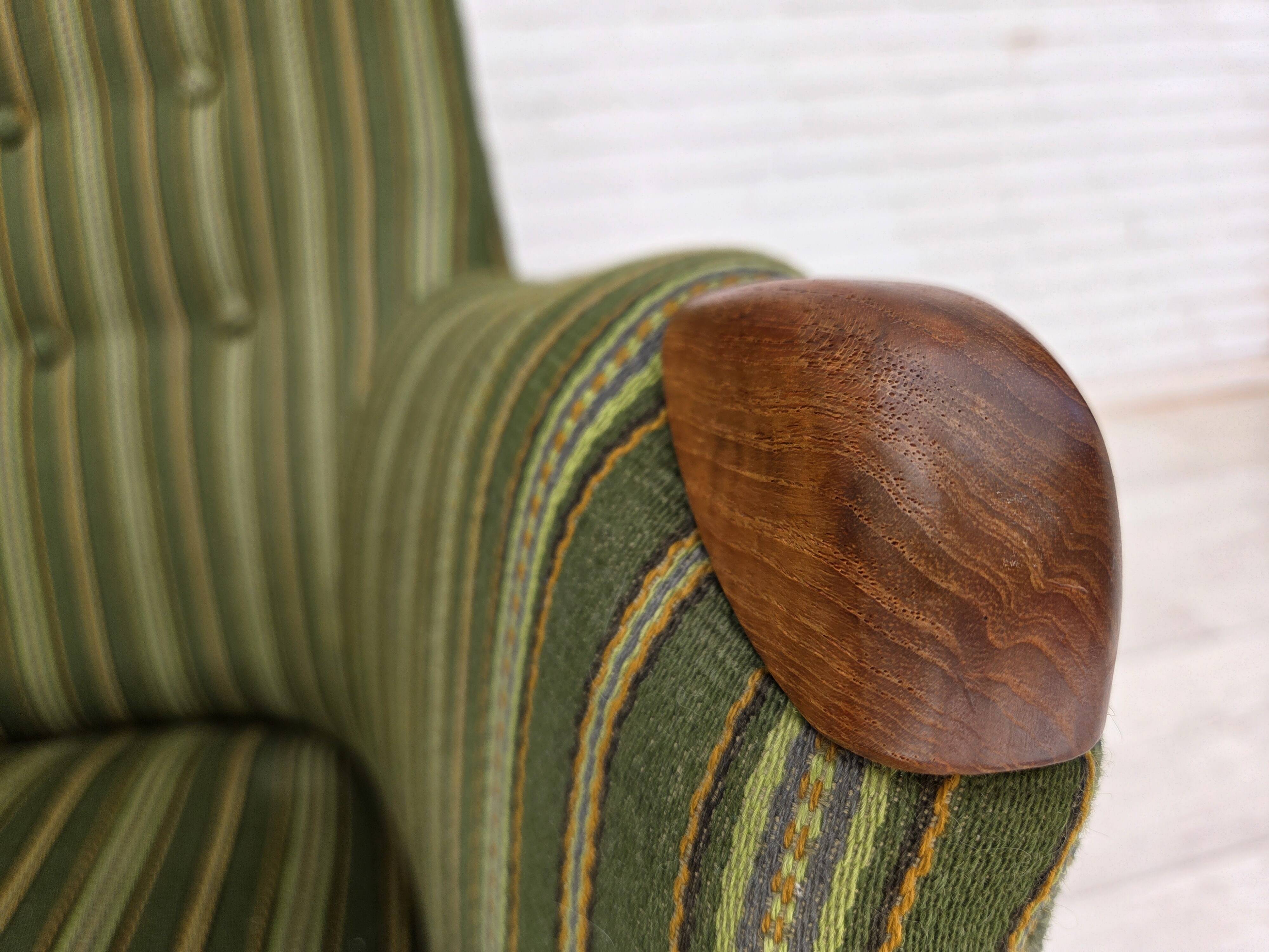1960s, Danish armchair, green furniture wool, teak wood.
