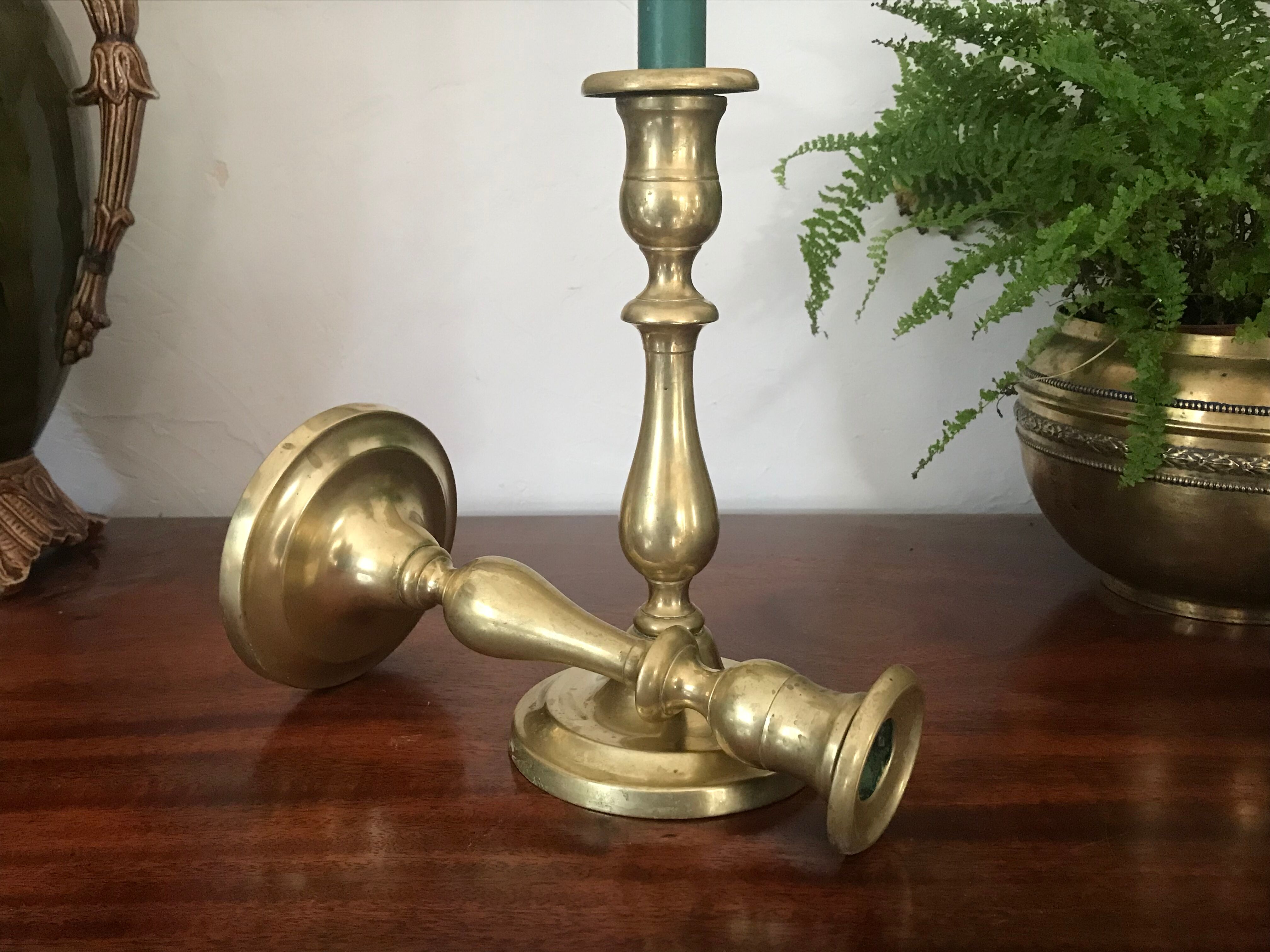 Pair of brass candle holders