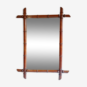 Miroir époque 1950 en bois belle imitation bambou 43x77cm