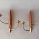 Pair of wood and gilded brass sconces 1950 boat hulls with 2 lights.