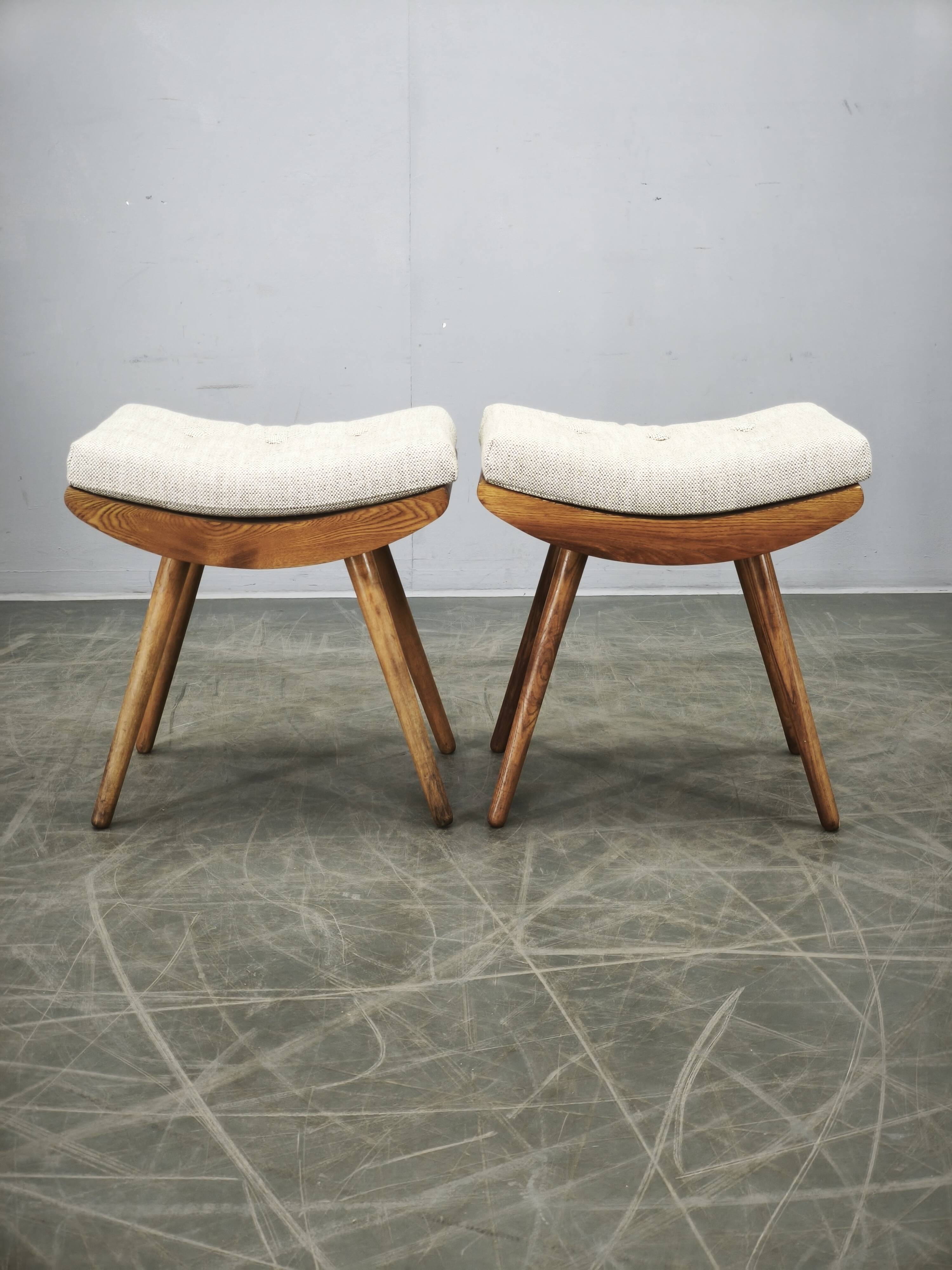 Pair of Mid-Century Beech Stools, Czechoslovakia, 1960s