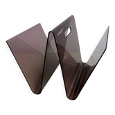 Smoked plexiglass magazine rack in the shape of a W — 1970s