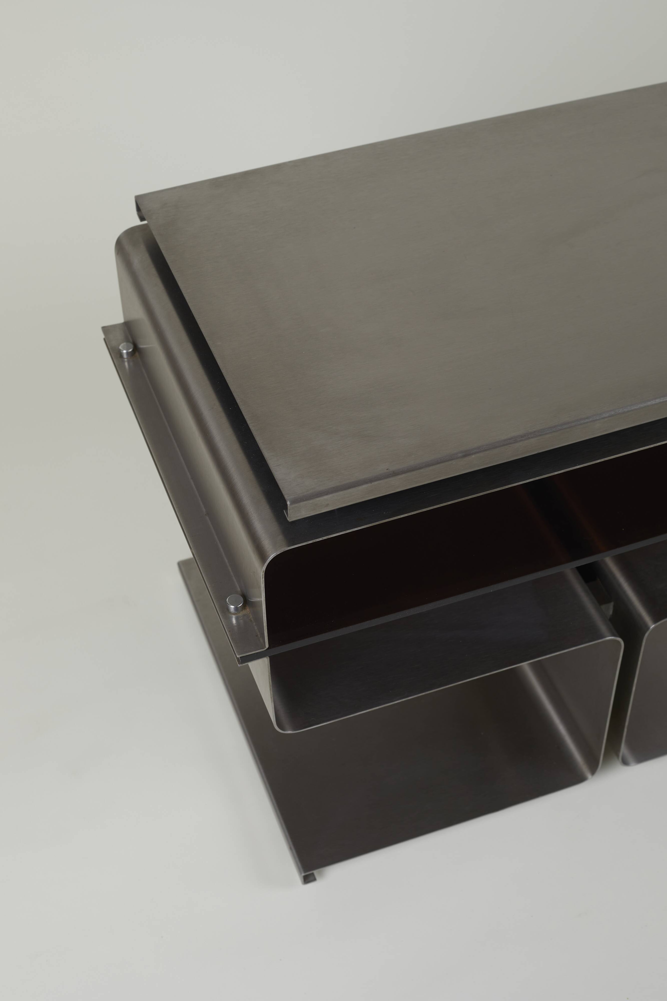 Stainless steel TV cabinet designed by François Monnet for Kappa / Uginox vintage Space Age circa 1970