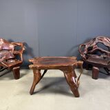 Large olive tree root chair set, 1960s