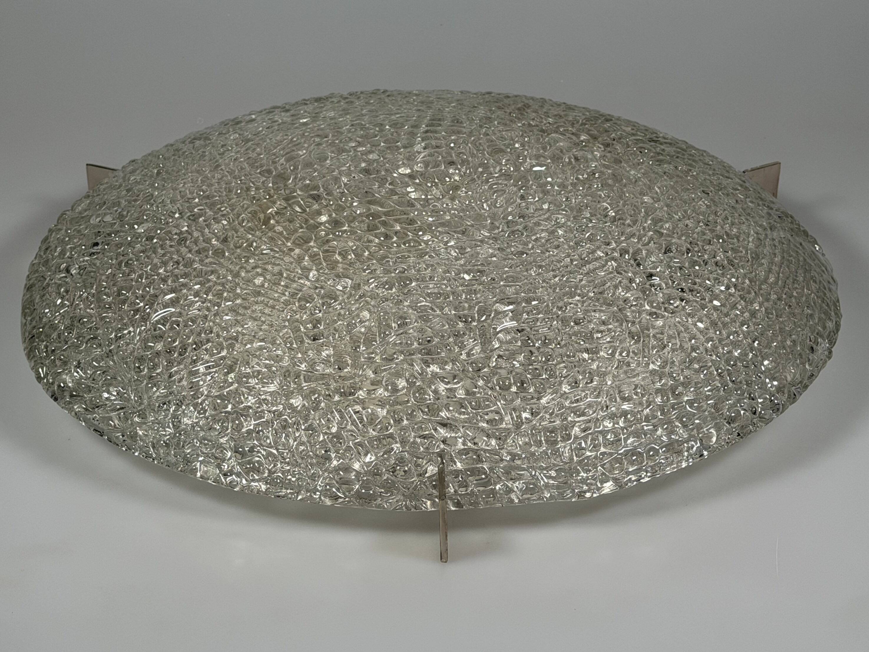 1960s 1970s Ice Glass Flush Mount from by Kaiser Leuchten Germany